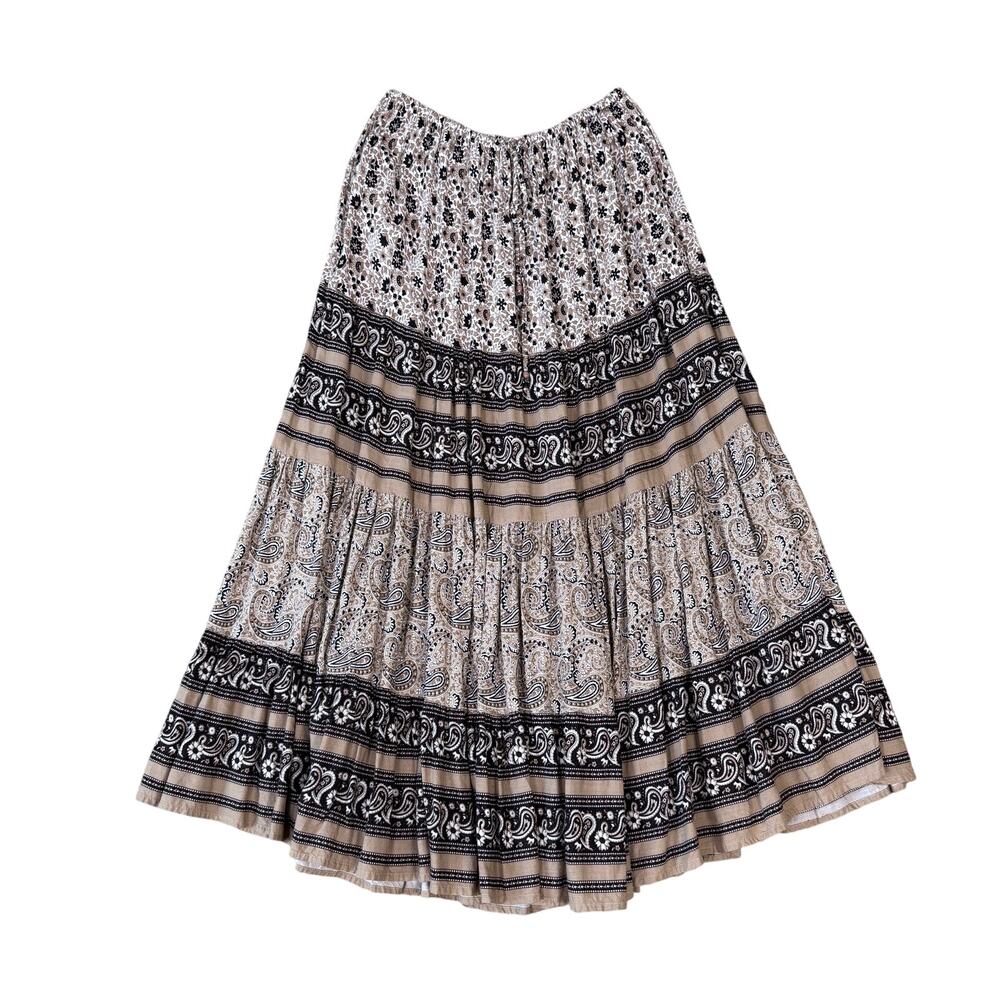 White Stag Tiered Paisley Floral Pull on Maxi Skirt US Women's L